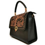 Handmade Black Leather Shoulder Bag: Tooled Floral Design