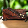 Handmade Veg-Tan Leather Sling Bag: Chiseled Detail, Adjustable Strap