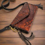 Handmade Veg-Tan Leather Sling Bag: Chiseled Detail, Adjustable Strap