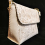 Handmade White Leather Tooled Shoulder Bag: Western Style Purse