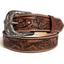 Handcrafted Leather Western Belt: Embossed Bull and Horses, Snap Buckle