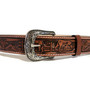 Handcrafted Leather Western Belt: Embossed Bull and Horses, Snap Buckle