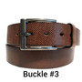 Handmade Full Grain Brown Leather Belt: Engraved Metal Buckle, 1.5" Wide
