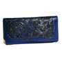 Handmade Embossed Leather Wallet: Navy Blue Floral Rodeo Style