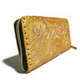 Hand Tooled Leather Wallet: Golden Boho Floral, Zippered Card Holder