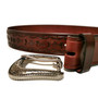 Hand Tooled Leather Belt: Western Rodeo Style with Removable Buckle