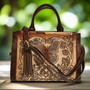 Hand Tooled Leather Shoulder Bag: Butterfly Carved Boho Purse