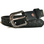 Hand Tooled Black Leather Kids Belt: Snap Buckle, Rodeo Style
