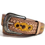 Handmade Sunflower Embossed Leather Belt: Western Boho Style