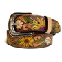 Embossed Sunflower Leather Belt: Handmade Boho Rodeo Style