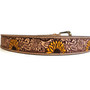 Boho Sunflower Leather Belt: Handmade Western Floral Embossed Cowhide