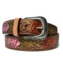 Handmade Brown Leather Belt: Rose Embossed Cowhide, Vintage Style