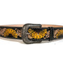 Embossed Sunflower Leather Belt: Handmade Cowhide with Snap Buckle