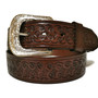 Handmade Brown Leather Western Belt: Removable Buckle, Hand Tooled