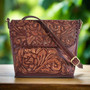 Hand-Tooled Leather Shoulder Bag: Western Style Purse with Suede Lining