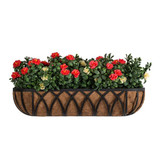 Arch Hayrack Window Box planted with faux red azaleas