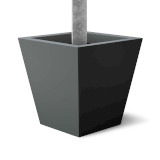 Modern tapered square planter shown in dark gray in the open position.