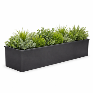 Black Galvanized 2-in-1 Metal Window Box or Liner with assorted green plants