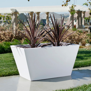 White Manhattan tapered rectangle planter. White Manhattan tapered rectangle planter.