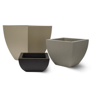 Rocca Fiberglass Tapered Square Planter shown in 3 sizes Rocca Fiberglass Tapered Square Planter shown in 3 sizes
