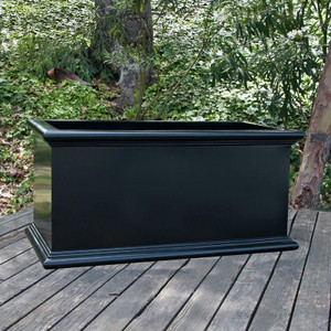 Sienna Fiberglass Rectangular Planter on wood deck unplanted Sienna Fiberglass Rectangular Planter on wood deck unplanted