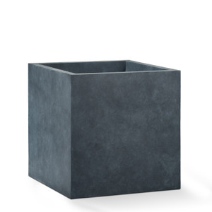 Modern square Fiberstone planter shown in a zinc finish.