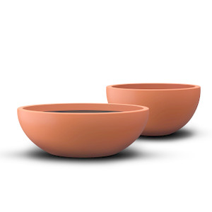 Rocca low bowl in both 36 and 50 inch diameter shown in terracotta. Rocca low bowl in both 36 and 50 inch diameter shown in terracotta.