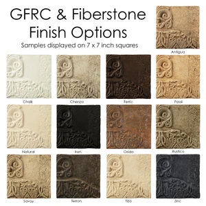 13 different hand applied finishes in GFRC or fiberstone