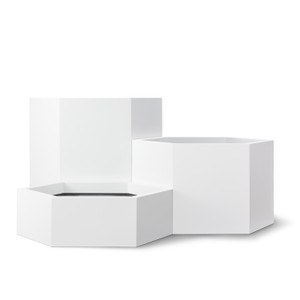 Hexagon planters shown in white. Hexagon planters shown in white.