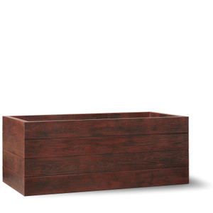 Madera rectangle planters shown in a filbert finish