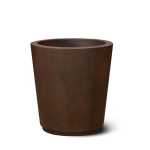 Tapered round marek fiberstone planter shown in a ferric finish. Tapered round marek fiberstone planter shown in a ferric finish.