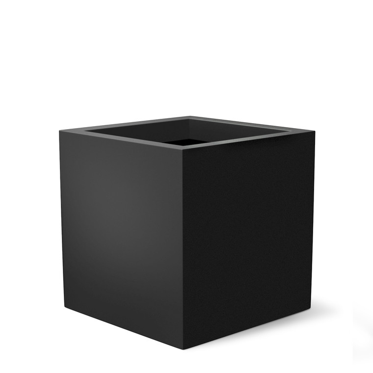 Modern fiberglass square planter in matte black – quick ship