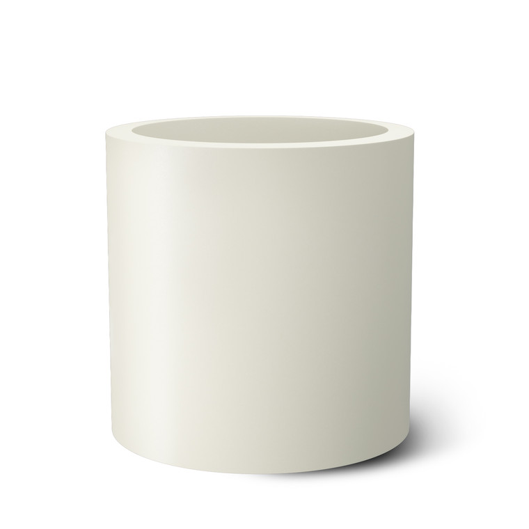 White Modern Round Fiberglass Planter on white background