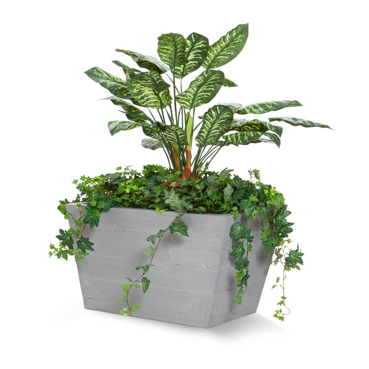 Baxter Fiberglass Tapered Rectangular Planter with green plants