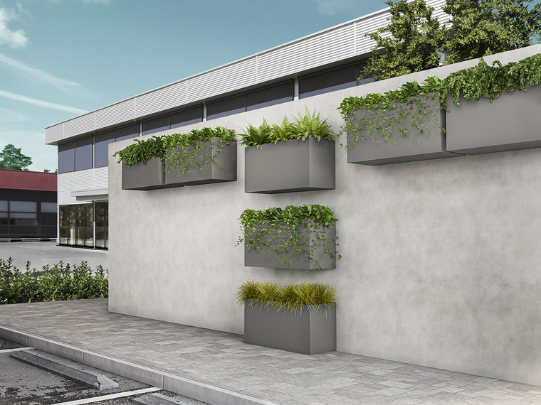 Wall planters installed on a building.