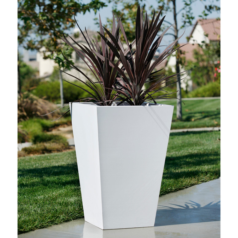 Manhattan tapered square planter shown in white.