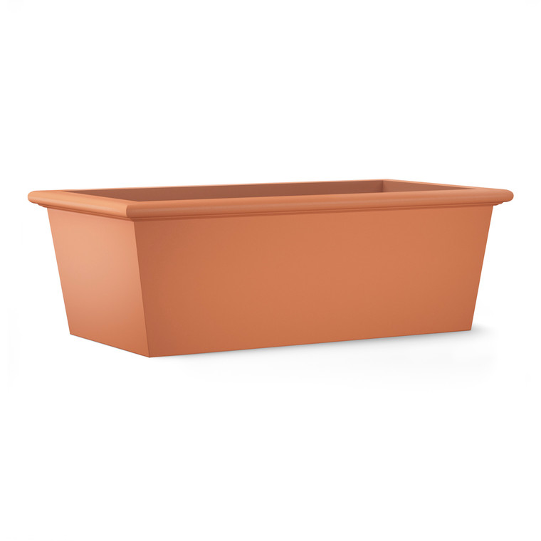 Tuscana Fiberglass Tapered Rectangle Planter in terracotta finish