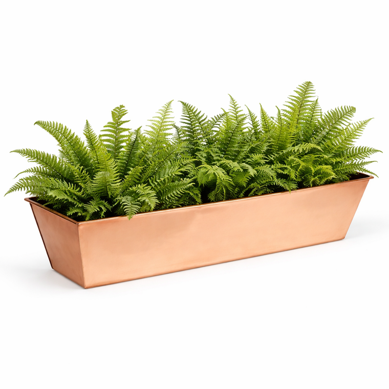 36" Real Copper 2-in-1 Tapered Window Box or Liner with ferns