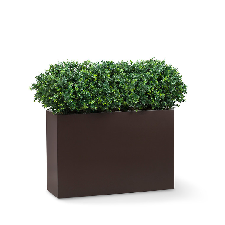 Eight basil bushes in a modern planter.