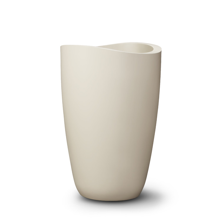 Round Nazca planter shown in latte semi gloss.