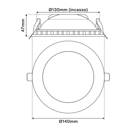 Faro da incasso Luce INDIRETTA 12W B. Caldo ø145x30mm, foro ø130mm