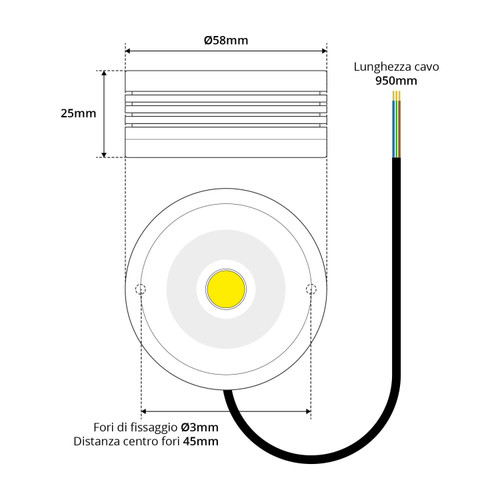 Faretto LED a superficie da 5W IP65, 220V, Dimmerabile AC TRIAC, dim ø58x25 mm, B. Naturale Faretto LED a superficie da 5W IP65, 220V, Dimmerabile AC TRIAC, dim ø58x25 mm, B. Naturale