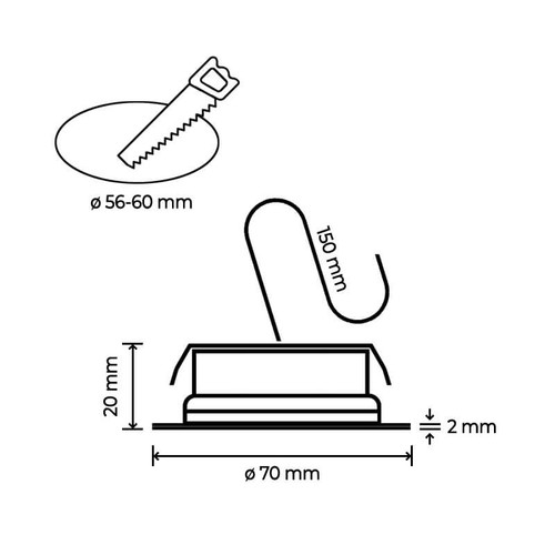 Faro da incasso LED 220V 4W, IP44, dim ø70*20mm, foro ø56mm - Satinato