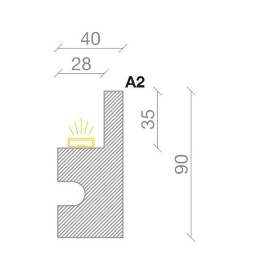 Profilo piano con luce unidirezionale per soffitto o parete Profilo piano con luce unidirezionale per soffitto o parete