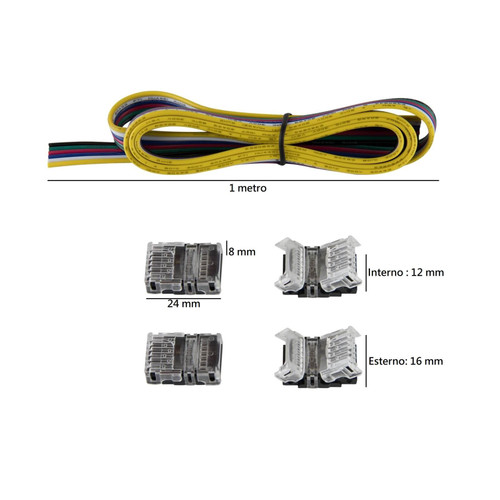 Connettore Striscia-Cavo RGBCCT 12mm conf. 4pz + 1m cavo Connettore Striscia-Cavo RGBCCT 12mm conf. 4pz + 1m cavo