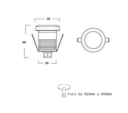 Faretto LED 1W Tondo, chip Epistar High Lumen, 12-24Vdc,angolo 180°, IP65, dim. ø36x39mm foro 27mm, B. Naturale – SERIE PRO Faretto LED 1W Tondo, chip Epistar High Lumen, 12-24Vdc,angolo 180°, IP65, dim. ø36x39mm foro 27mm, B. Naturale – SERIE PRO