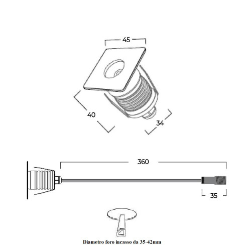 Faretto LED 3W, IP68, per Piscine e Fontane, Quadrato, Professional Faretto LED 3W, IP68, per Piscine e Fontane, Quadrato, Professional
