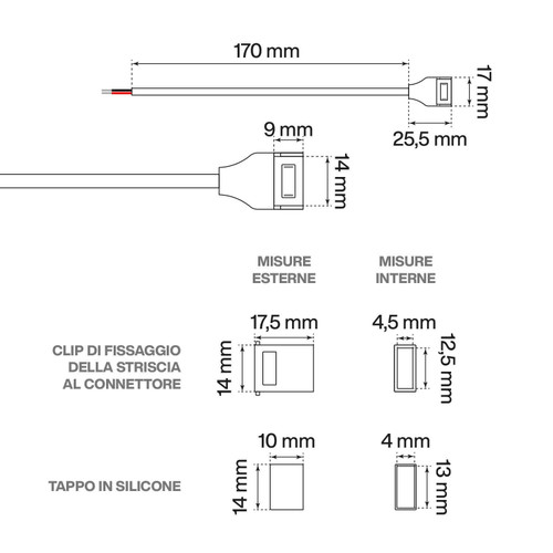 Connettore rapido di Alimentazione per Striscia 220V senza Raddrizzatore, cavo 20cm, conf. 2pz Connettore rapido di Alimentazione per Striscia 220V senza Raddrizzatore, cavo 20cm, conf. 2pz