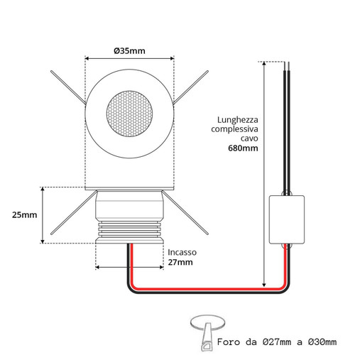 Faretto Segnapasso LED 3W, IP44, Bianco, 25°, 220V Faretto Segnapasso LED 3W, IP44, Bianco, 25°, 220V