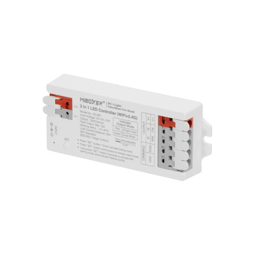 Ricevitore Dimmer 12/24V Monocolore e CCT 4-Zone Sinc. Aut., WiFi App/Alexa/Google, Push dim.